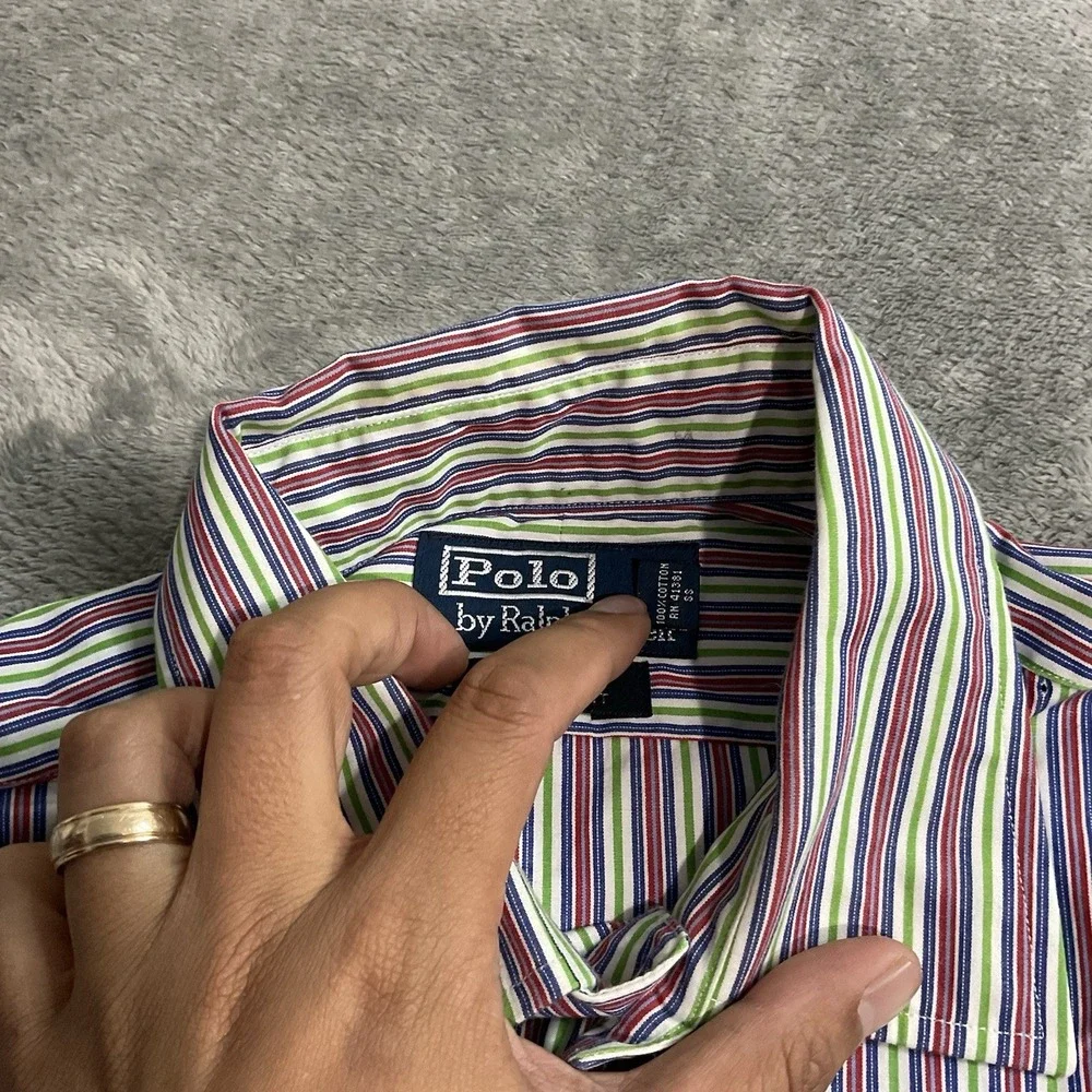 Vtg 90s Polo Ralph Lauren Curham Colorful Striped Dress Shirt Mens 15 1/2 32-33